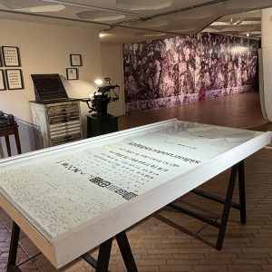 Taller de Ana María DevisEn colaboración con Taller Arte Dos Gráfico
Este espacio recrea el taller de Ana María Devis. A través de antiguas máquinas tipográficas, la artista desarrolló para Relaciones Simbióticas (2021) una taxonomía ficticia y un lenguaje propio para nombrar sus criaturas híbridas.
Durante la exposición, el taller se activa mediante demostraciones de composición tipográfica e impresión
